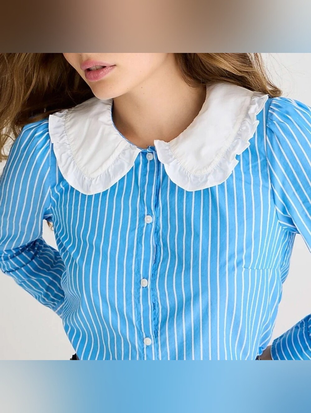 J. Crew Ruffle Collar Striped Organic Cotton Poplin Shirt Size 2